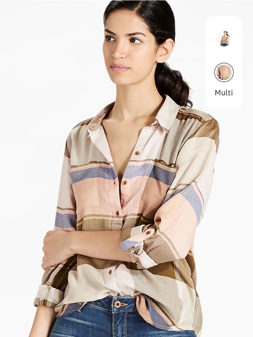 Lucky Brand Women’s Pastel Multicolor Plaid Button-Down Shirt Size Medium